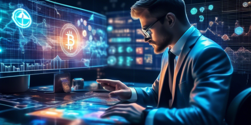 A futuristic collage of a smart investor analyzing digital charts and graphs, with symbols of popular cryptocurrencies like Bitcoin and Ethereum, glowing holographic financial data, and a secure digital wallet in the background. The scene exudes an atmosphere of careful planning, research, and strategic decision-making.