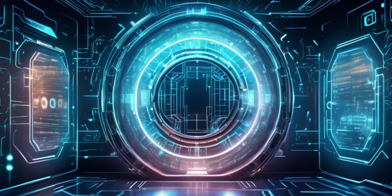 Create an image depicting a futuristic, digital vault protected by layers of secure technology. Include elements like biometric scanners, blockchain symbols, and holographic locks. The setting should convey a sense of advanced security in the world of cryptocurrency, with glowing data streams and encrypted codes floating around in a cybernetic landscape.