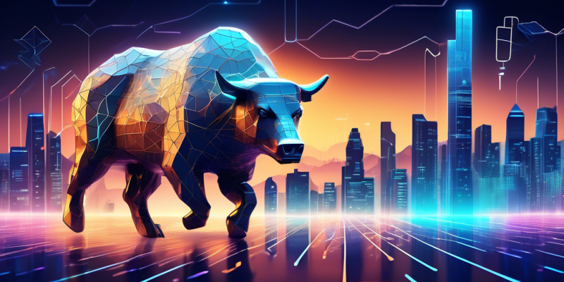 Create an image that depicts a futuristic, digital landscape with elements symbolizing cryptocurrency investment. Include glowing blockchain patterns, a stylized bull and bear to represent market trends, and floating coins of various cryptocurrencies like Bitcoin and Ethereum. The background should be a high-tech cityscape at night, with digital screens displaying cryptocurrency graphs and charts. The atmosphere should be dynamic and full of motion, highlighting the fast-paced nature of the crypto market.