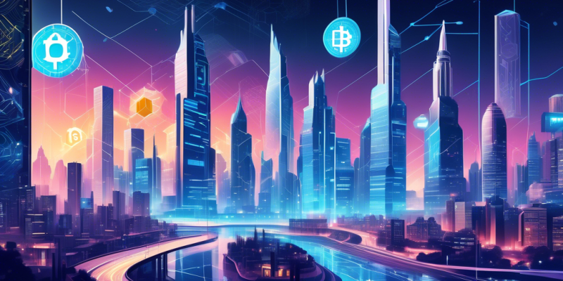 Create an artistic illustration of a futuristic digital cityscape where blockchain elements are integrated into the skyline. Include icons and symbols representing various cryptocurrencies, such as Bitcoin and Ethereum, seamlessly blending into the architecture. At the center, depict the Gemini twins as modern, tech-savvy figures who oversee the exchange process, with streams of data and digital assets flowing around them like rivers. The atmosphere should be vibrant, innovative, and convey a sense of security and trust in digital asset exchange.