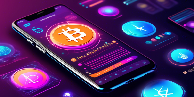 Create an image of a futuristic and sleek smartphone interface displaying a user-friendly cryptocurrency trading app. The app features vibrant colors, intuitive icons, and secure transaction notifications. In the background, show abstract representations of popular cryptocurrencies like Bitcoin and Ethereum, symbolizing growth and security. Include subtle elements of technology, such as blockchain-inspired patterns, to emphasize innovation in the digital currency space.