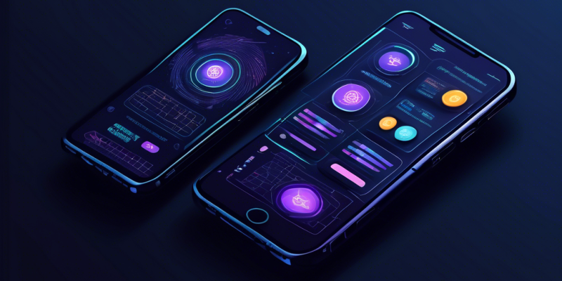 Create an illustration of a futuristic smartphone displaying a sleek, user-friendly cryptocurrency app interface. The screen showcases key features like real-time market updates with dynamic graphs, secure wallet balance, transaction history, and an intuitive navigation menu. Surround the phone with symbols representing security, decentralization, and innovation, such as padlocks, blockchain icons, and abstract digital patterns. The background should evoke a sense of advanced technology and financial empowerment.