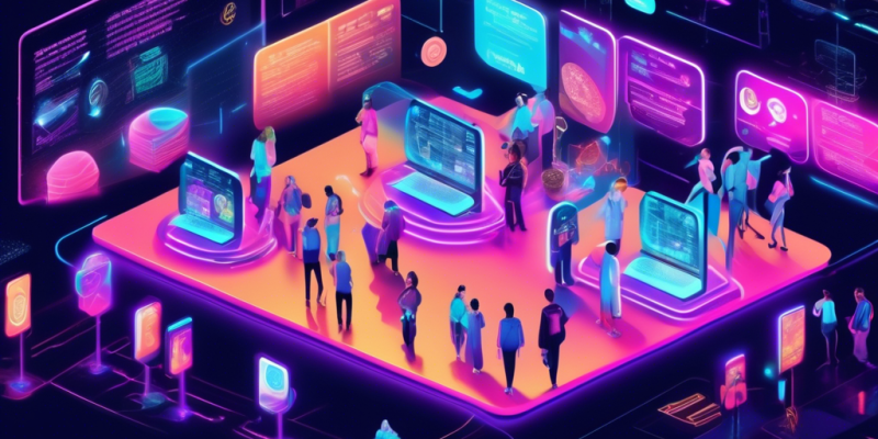 Create an image depicting a futuristic digital marketplace bustling with various virtual stalls, each representing different crypto platforms. The atmosphere is vibrant and tech-savvy, with holographic displays showcasing cryptocurrency symbols and charts. Include diverse avatars of digital buyers comparing features and benefits, while futuristic digital assistants provide guidance. The background should feature floating data streams and a large digital board highlighting the text Top Platforms: Best Place to Buy Crypto.